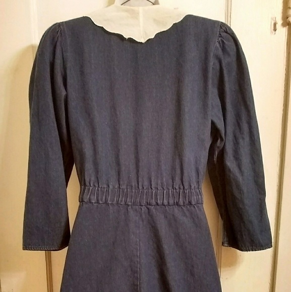 SOLD VTG 80s Denim & Eyelet Lace Wrap Dress Sz10P - Picture 8 of 8